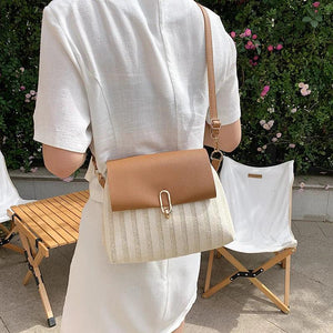Handwoven Straw Shoulder Bag Beach Lock Rattan Messenger Bag