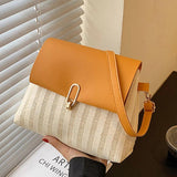 Handwoven Straw Shoulder Bag Beach Lock Rattan Messenger Bag