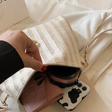 Handwoven Straw Shoulder Bag Beach Lock Rattan Messenger Bag