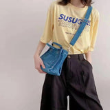 Denim Cloth Women Little Shoulder Bag Girl Light Canvas Fabric Handbag