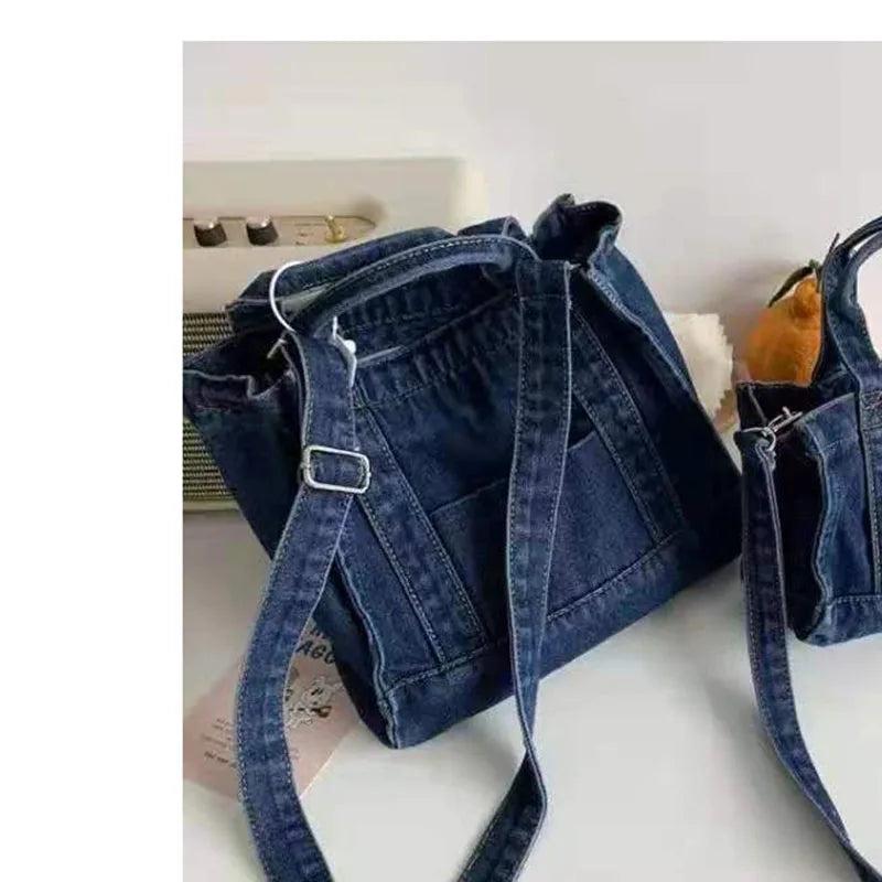Denim Cloth Women Little Shoulder Bag Girl Light Canvas Fabric Handbag