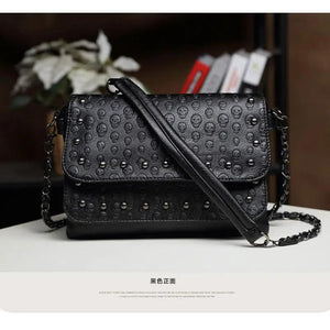 Punk Style Women Crossbody Bag Leather Small Skull Shoulder Bag