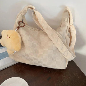Plaid Shoulder Bag Large Capacity Soft Cloth Crossbody Bag