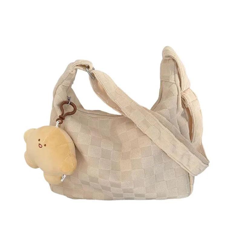 Plaid Shoulder Bag Large Capacity Soft Cloth Crossbody Bag