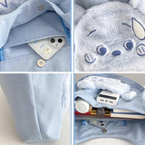 Cotton Canvas Tote Shoulder Bag Plush Bear Handbag Girl's Bookbag Shopping Bags