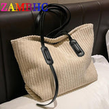 High Corduroy Shoulder Bags for Women Travel Tote Handbags