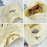 Large Capacity Women's Shoulder Bag College Style Cotton Canvas Handbag