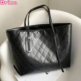 Women's Rhombic Embroidered Shoulder Bag Large Capacity Tote