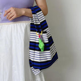 Colorful Stripe Messenger Bag Knitted Cotton Tote