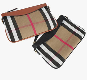 Plaid Messenger Bag Leather Crossbody Shoulder Bag