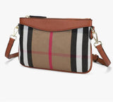Plaid Messenger Bag Leather Crossbody Shoulder Bag