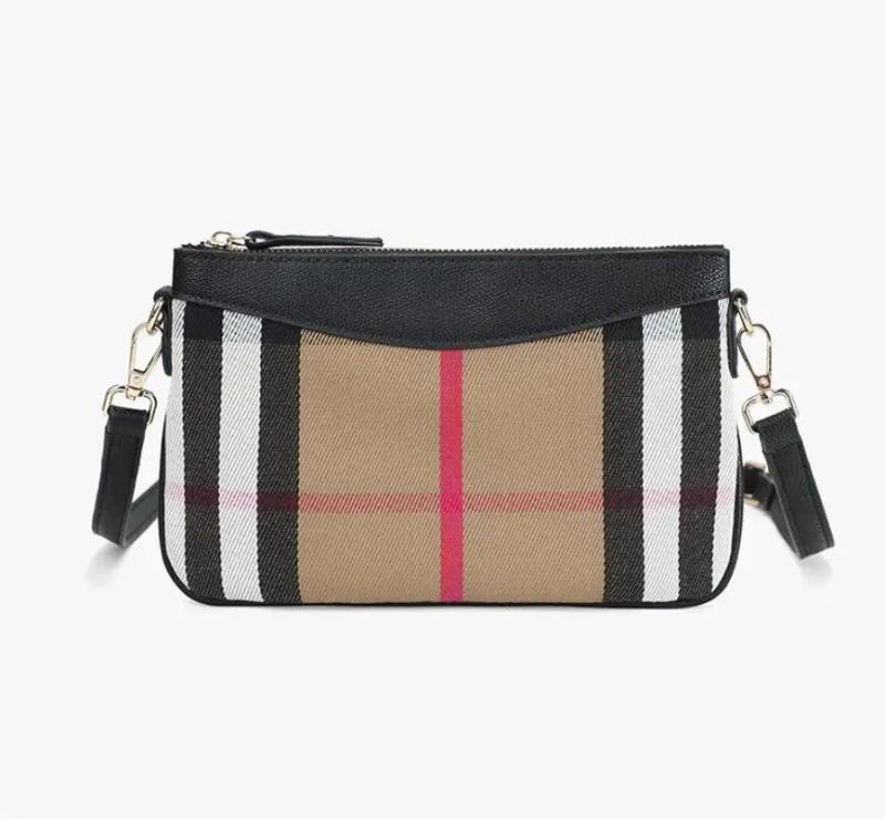 Plaid Messenger Bag Leather Crossbody Shoulder Bag