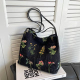 Vintage Flowering Pattern Shoulder Bag Female Cotton Linen Tote