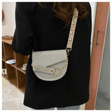 Women's Contrast Saddle Shoulder Bag Chain Strap Wide Strap Bag