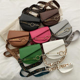 Women's Contrast Saddle Shoulder Bag Chain Strap Wide Strap Bag