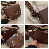 Women's Contrast Saddle Shoulder Bag Chain Strap Wide Strap Bag
