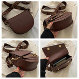 Women's Contrast Saddle Shoulder Bag Chain Strap Wide Strap Bag