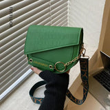 Women's Contrast Saddle Shoulder Bag Chain Strap Wide Strap Bag