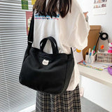 Bear Canvas Crossbody Bag Solid Shopping Handbag Adjustable Shoulder Strap