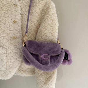 Grape Purple Wool Plush Shoulder Bag for Women
