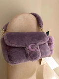Grape Purple Wool Plush Shoulder Bag for Women