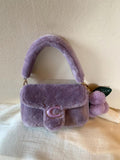 Grape Purple Wool Plush Shoulder Bag for Women