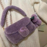 Grape Purple Wool Plush Shoulder Bag for Women