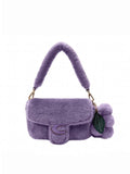 Grape Purple Wool Plush Shoulder Bag for Women