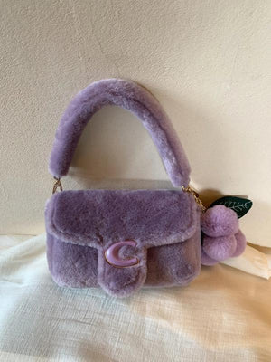 Grape Purple Wool Plush Shoulder Bag for Women