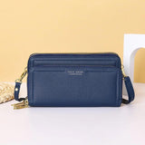 Women Double Zipper Large-capacity Bags Soft Leather Shoulder Wallet