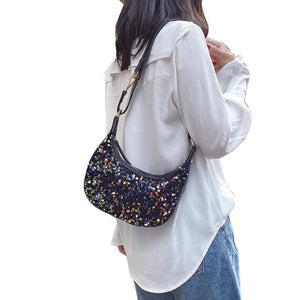 Fashionable Sequins PU Leather Shoulder Bag White/Blue/Black
