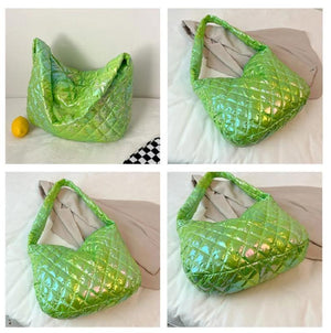 Rainbow Puffy Padded Quilting Tote Bag for Women