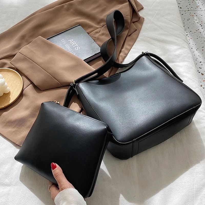2PCS/Set Women Handbag Shoulder Bags PU Leather Female Woman