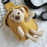 Women's Canvas Bear Shoulder Bag Crossbody Purse Phone Bag