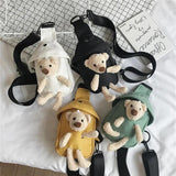 Women's Canvas Bear Shoulder Bag Crossbody Purse Phone Bag