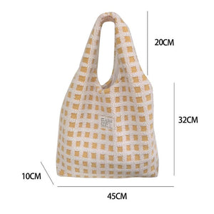 Waffle Plaid Shoulder Bag Large Capacity Tote Crossbody Soft Plush Shopping Bags
