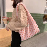 Waffle Plaid Shoulder Bag Large Capacity Tote Crossbody Soft Plush Shopping Bags