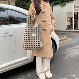 Waffle Plaid Shoulder Bag Large Capacity Tote Crossbody Soft Plush Shopping Bags