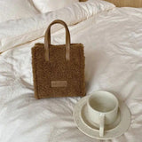 Women Winter Shoulder Bag Lamb Wool Warm Soft Autumn Ins Square Cross-body Beige