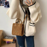 Women Winter Shoulder Bag Lamb Wool Warm Soft Autumn Ins Square Cross-body Beige