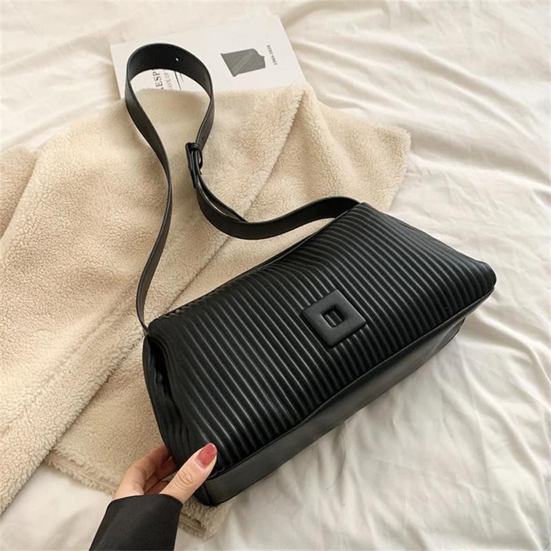 Striped PU Leather Shoulder Side Bag for Women