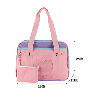 Women Shoulder Handbags Transparent Love Heart Patchwork Canvas Tote