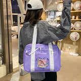 Women Shoulder Handbags Transparent Love Heart Patchwork Canvas Tote