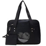 Women Shoulder Handbags Transparent Love Heart Patchwork Canvas Tote