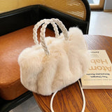 Faux Fur Tote Bag for Women - Winter Shoulder Side Handle Shopper