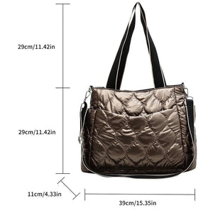Winter Ladies Handbag Down Quilted Tote Bag Wide Straps Female Shoulder Bag