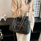Winter Ladies Handbag Down Quilted Tote Bag Wide Straps Female Shoulder Bag