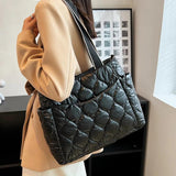 Winter Ladies Handbag Down Quilted Tote Bag Wide Straps Female Shoulder Bag