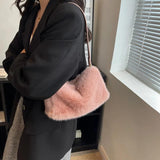Fluffy Plush Women's Underarm Bag Solid Color Commuter Shoulder Bag