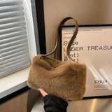 Fluffy Plush Women's Underarm Bag Solid Color Commuter Shoulder Bag